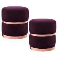 Kit 2 Puffs Decorativos Com Cinto E Aro Rosê Round C-292 Veludo Uva - Domi - 1