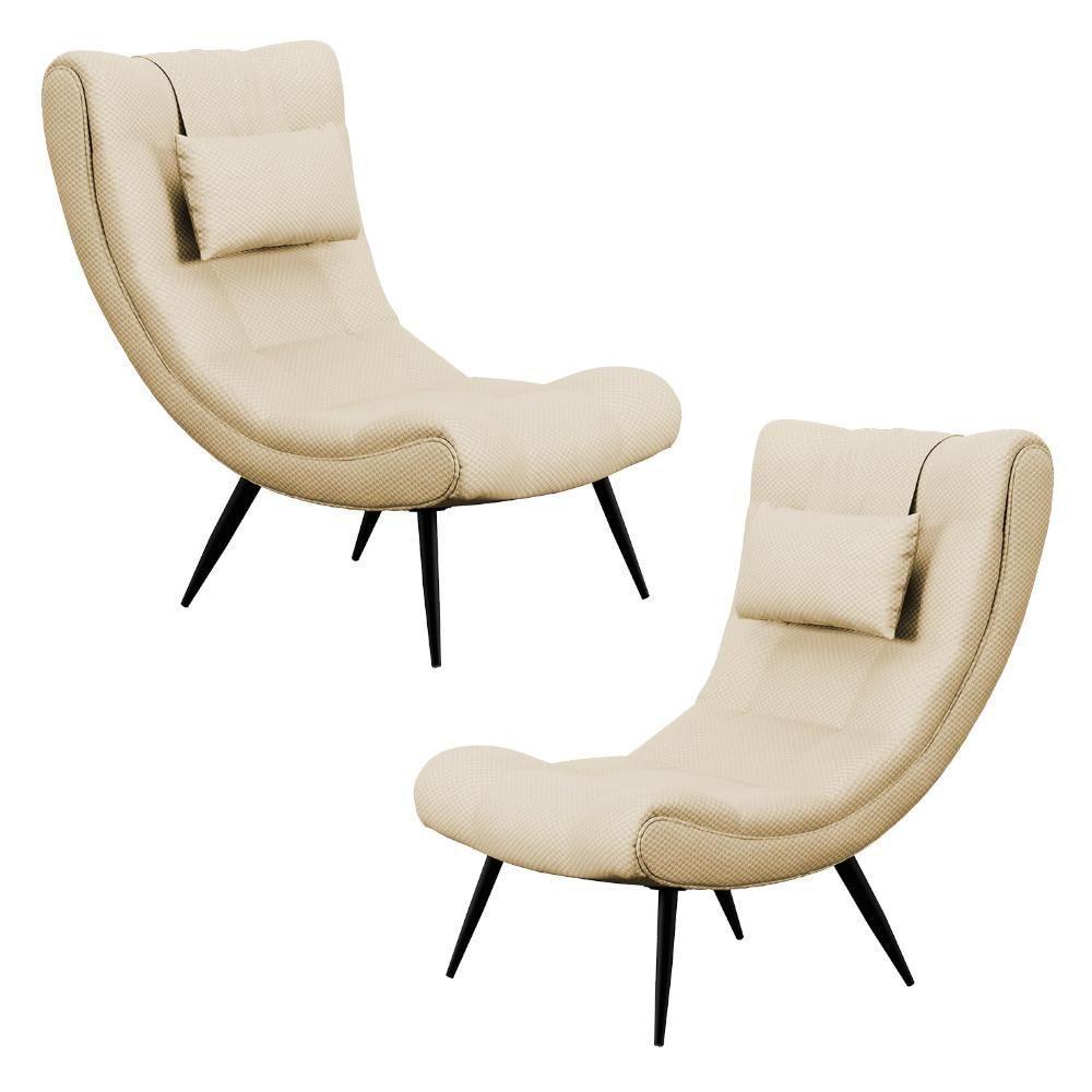 Kit 2 Poltronas Decorativas Sala De Estar Pés Palito Lord Veludo Luxo Off White - Ibiza - 1
