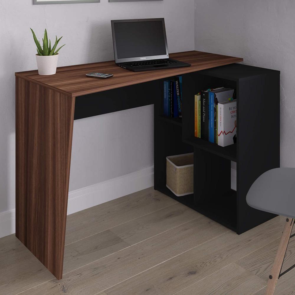 Mesa Escrivaninha 2 Em 1 Com Nichos Arbo A06 Ipê/preto - Mpozenato - 3