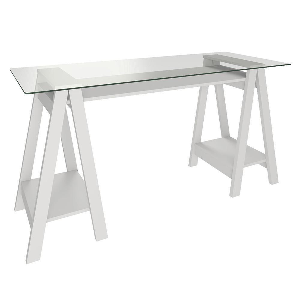 Mesa Escrivaninha 150cm Cris Tampo Vidro E Gaveteiro 3 Gavetas Nil A06 Branco - Mpozenato - 8