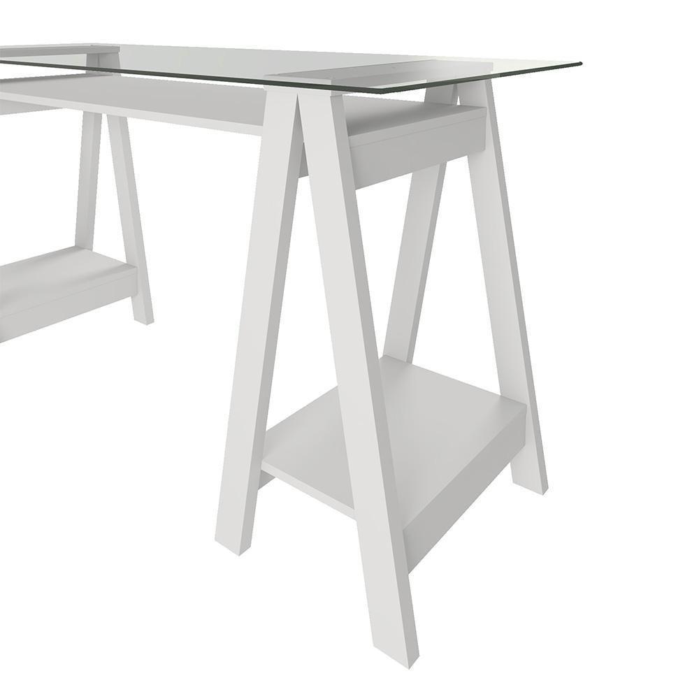 Mesa Escrivaninha 150cm Cris Tampo Vidro E Gaveteiro 3 Gavetas Nil A06 Branco - Mpozenato - 10