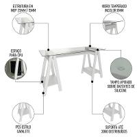 Mesa Escrivaninha 150cm Cris Tampo Vidro E Gaveteiro 3 Gavetas Nil A06 Branco - Mpozenato - 3