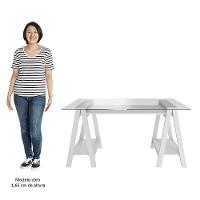 Mesa Escrivaninha 150cm Cris Tampo Vidro E Gaveteiro 3 Gavetas Nil A06 Branco - Mpozenato - 6