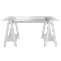 Mesa Escrivaninha 150cm Cris Tampo Vidro E Gaveteiro 3 Gavetas Nil A06 Branco - Mpozenato - 9