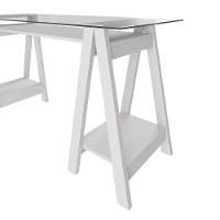 Mesa Escrivaninha 150cm Cris Tampo Vidro E Gaveteiro 3 Gavetas Nil A06 Branco - Mpozenato - 10