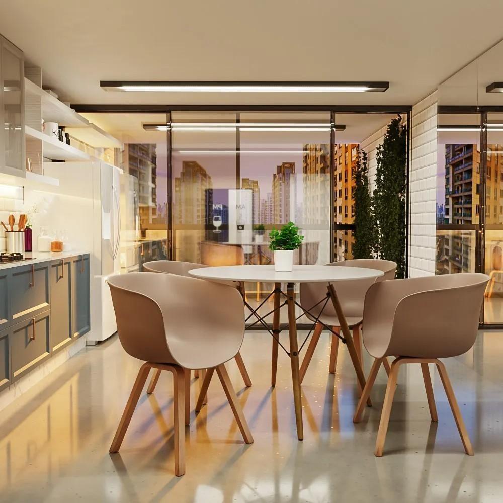 Mesa De Jantar 4 Lugares Redonda 120cm Tampo Mdf Pés Eiffel Paris R02 Branco - Mpozenato - 2