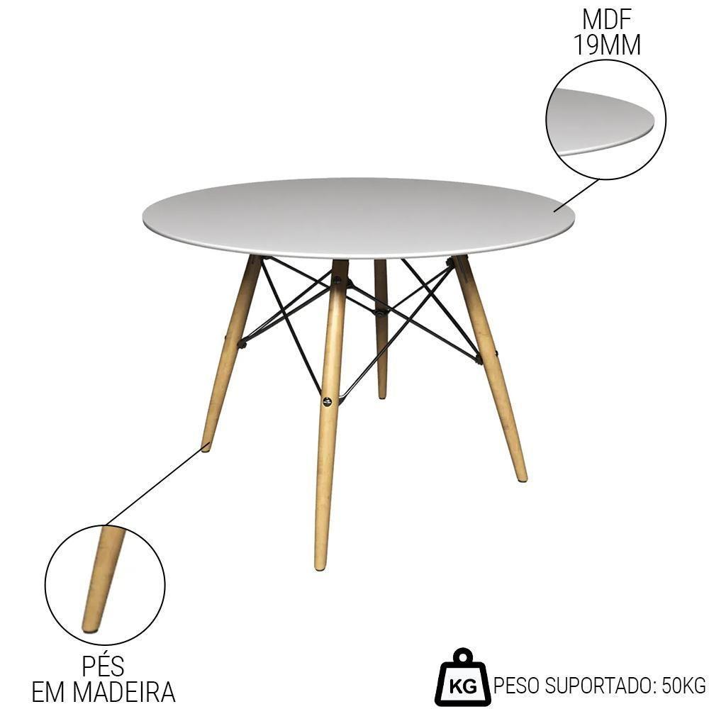 Mesa De Jantar 4 Lugares Redonda 120cm Tampo Mdf Pés Eiffel Paris R02 Branco - Mpozenato - 3