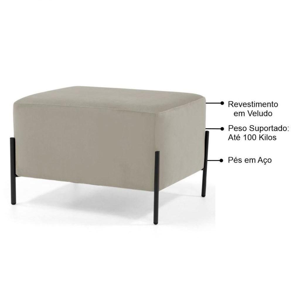 Kit 2 Puffs Decorativos 60cm Base Aço Status C-309 Veludo Bege - Domi - 2