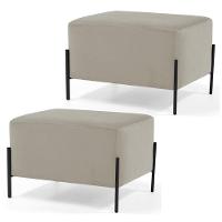 Kit 2 Puffs Decorativos 60cm Base Aço Status C-309 Veludo Bege - Domi - 1