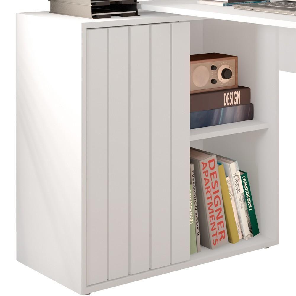 Mesa Para Escritório Home Office 1 Porta Ripada Tech Branco Fosco - Caemmun - 7