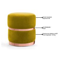 Kit 2 Puffs Decorativos Com Cinto E Aro Rosê Round C-279 Veludo Amarelo - Domi - 3