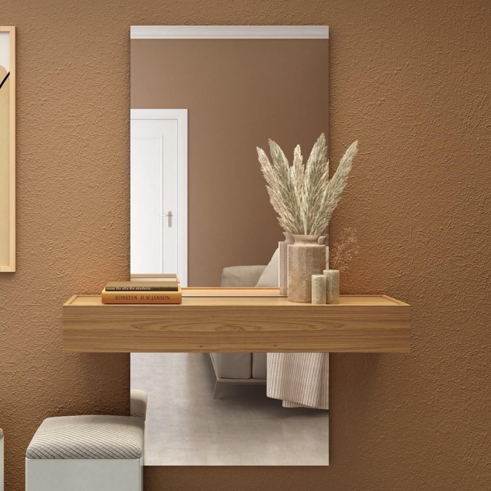 Espelho Decorativo Com Bancada Suspensa Faces D01 Freijó/off White - Mpozenato - 2