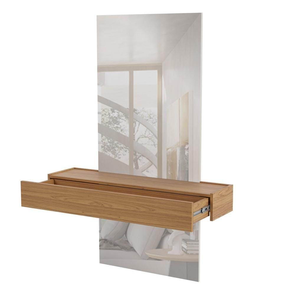 Espelho Decorativo Com Bancada Suspensa Faces D01 Freijó/off White - Mpozenato - 3