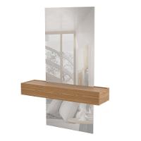 Espelho Decorativo Com Bancada Suspensa Faces D01 Freijó/off White - Mpozenato - 1