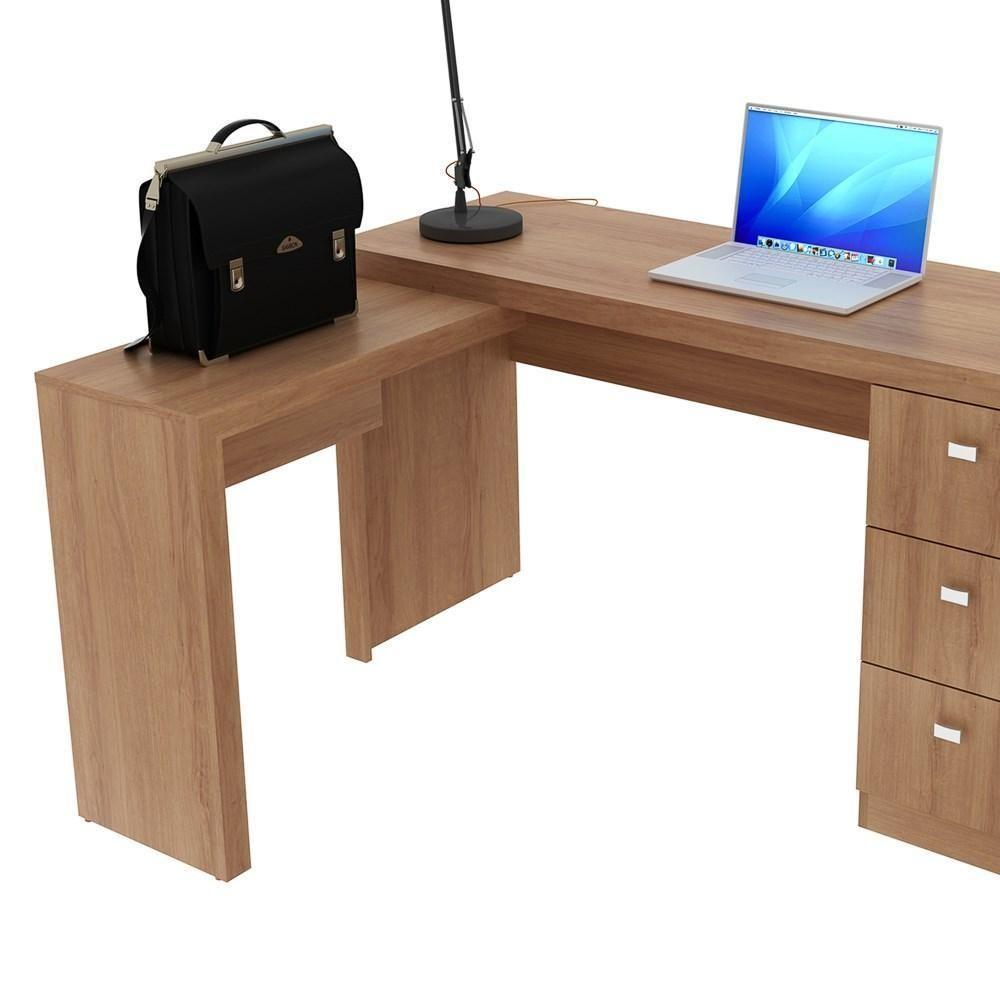 Mesa Em L Para Escritório 3 Gavetas Me4101 Amêndoa - Tecno Mobili - 4