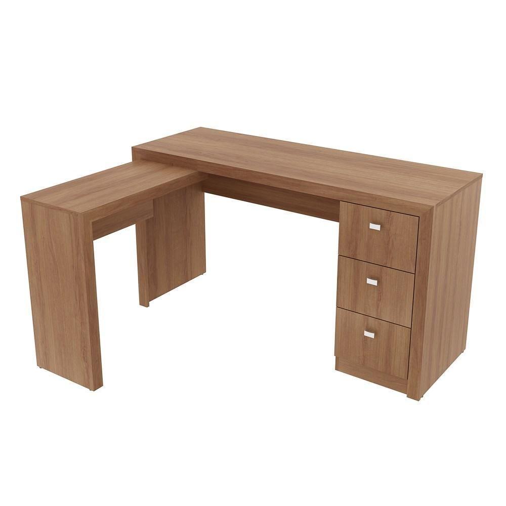 Mesa Em L Para Escritório 3 Gavetas Me4101 Amêndoa - Tecno Mobili - 5