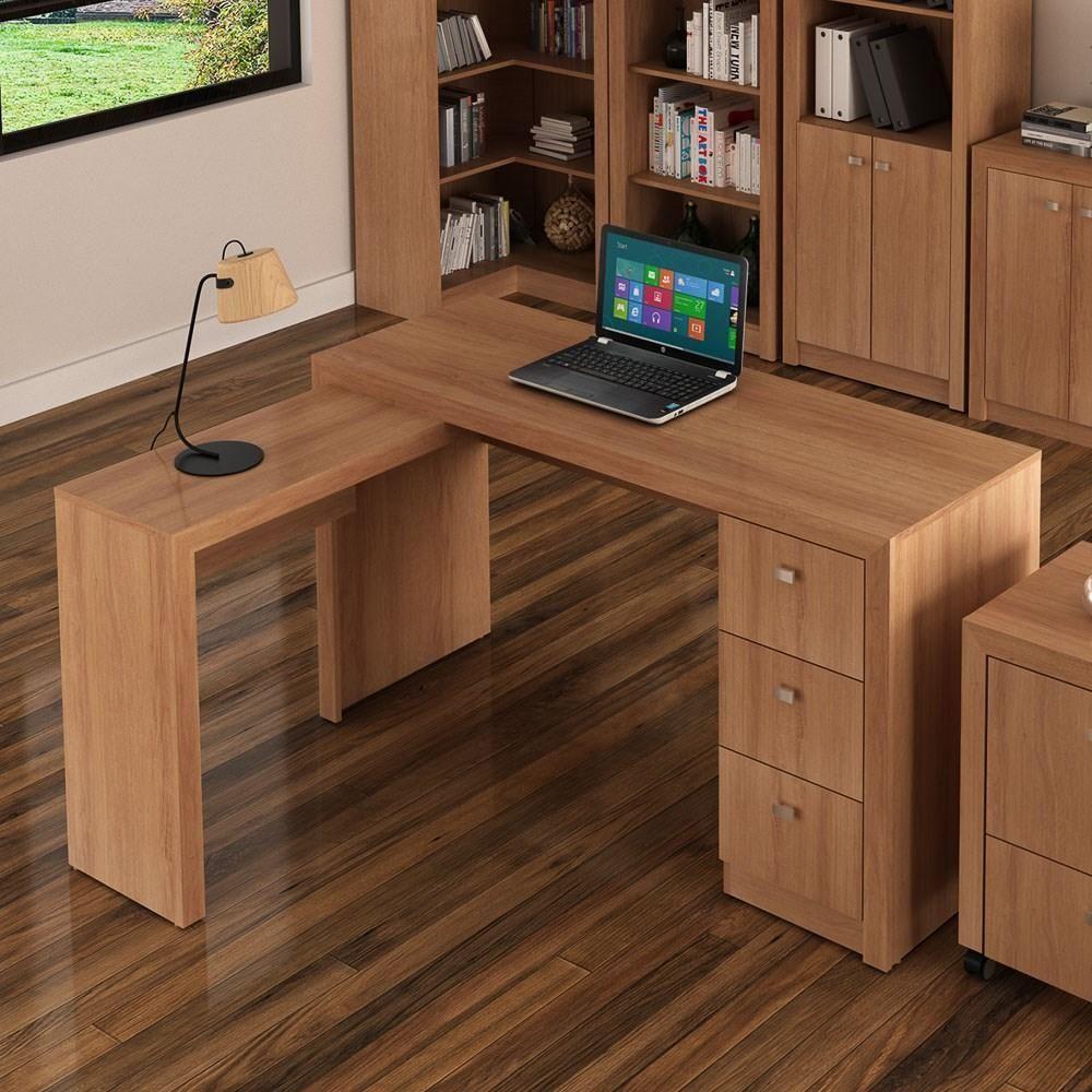 Mesa Em L Para Escritório 3 Gavetas Me4101 Amêndoa - Tecno Mobili - 6