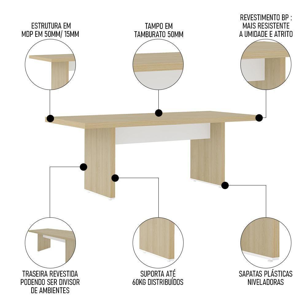 Mesa De Reunião Para Escritório 204cm Tamburato Corp A06 Carvalho/branco - Mpozenato - 3