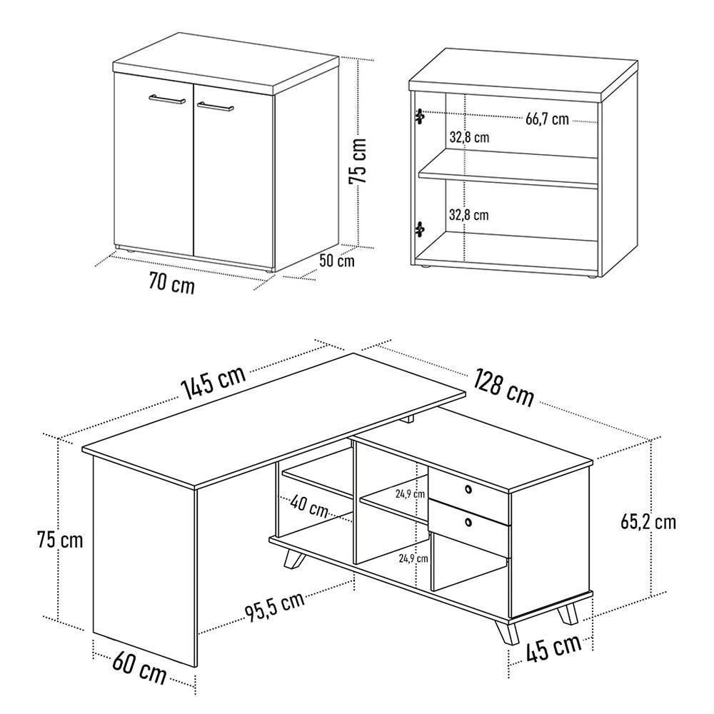 Mesa Escrivaninha Em L Golden E Balcão 2 Portas Tok A06 Olmo/branco - Mpozenato - 4