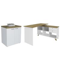 Mesa Escrivaninha Em L Golden E Balcão 2 Portas Tok A06 Olmo/branco - Mpozenato - 1