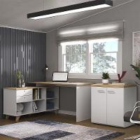 Mesa Escrivaninha Em L Golden E Balcão 2 Portas Tok A06 Olmo/branco - Mpozenato - 2