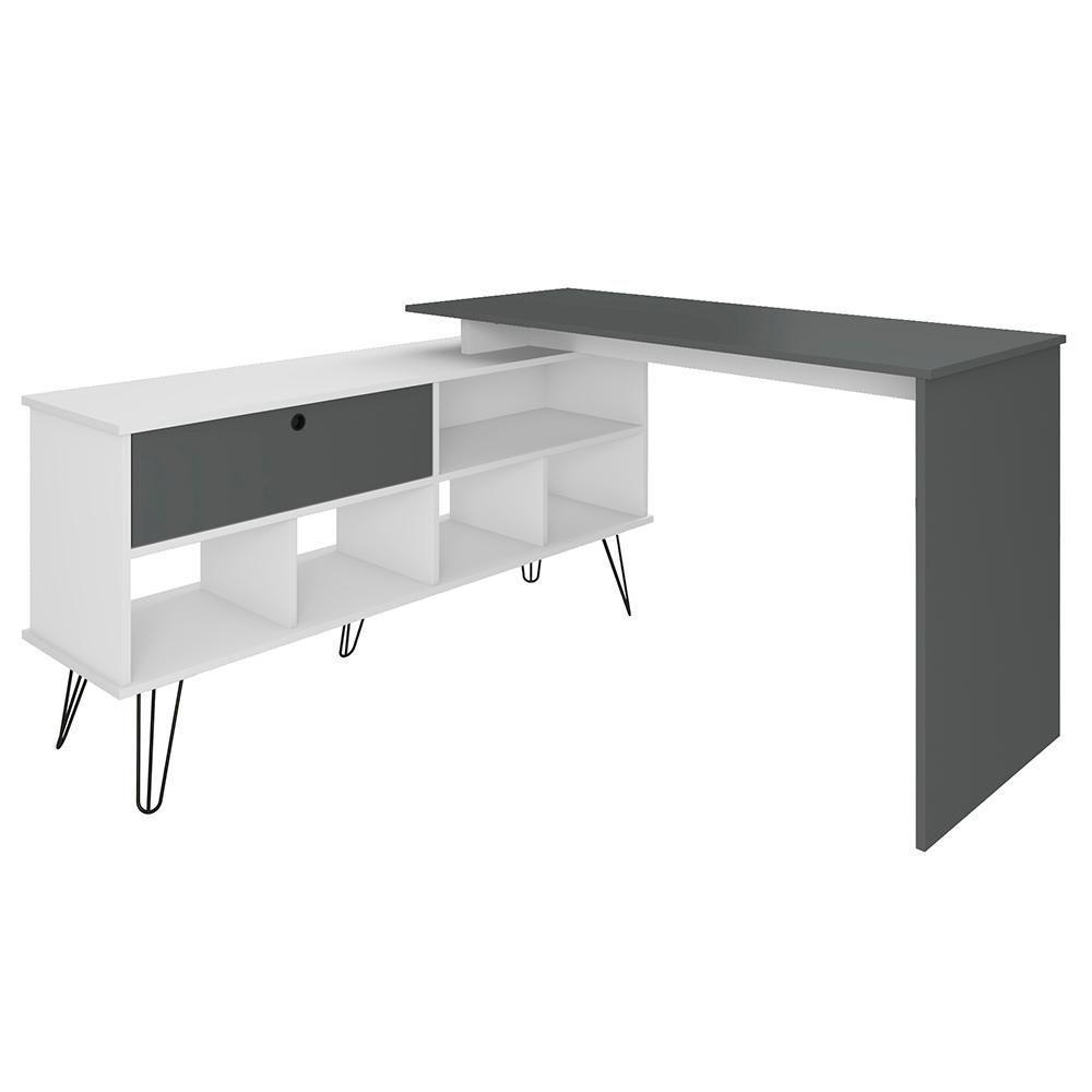 Mesa Escrivaninha Em L Estilo Industrial Dhabi A06 Branco/grafito - Mpozenato - 1