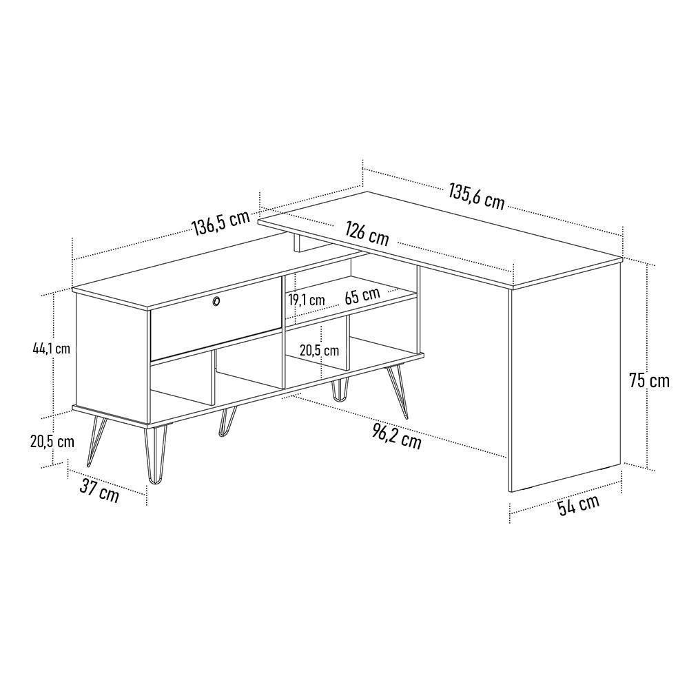 Mesa Escrivaninha Em L Estilo Industrial Dhabi A06 Branco/grafito - Mpozenato - 5