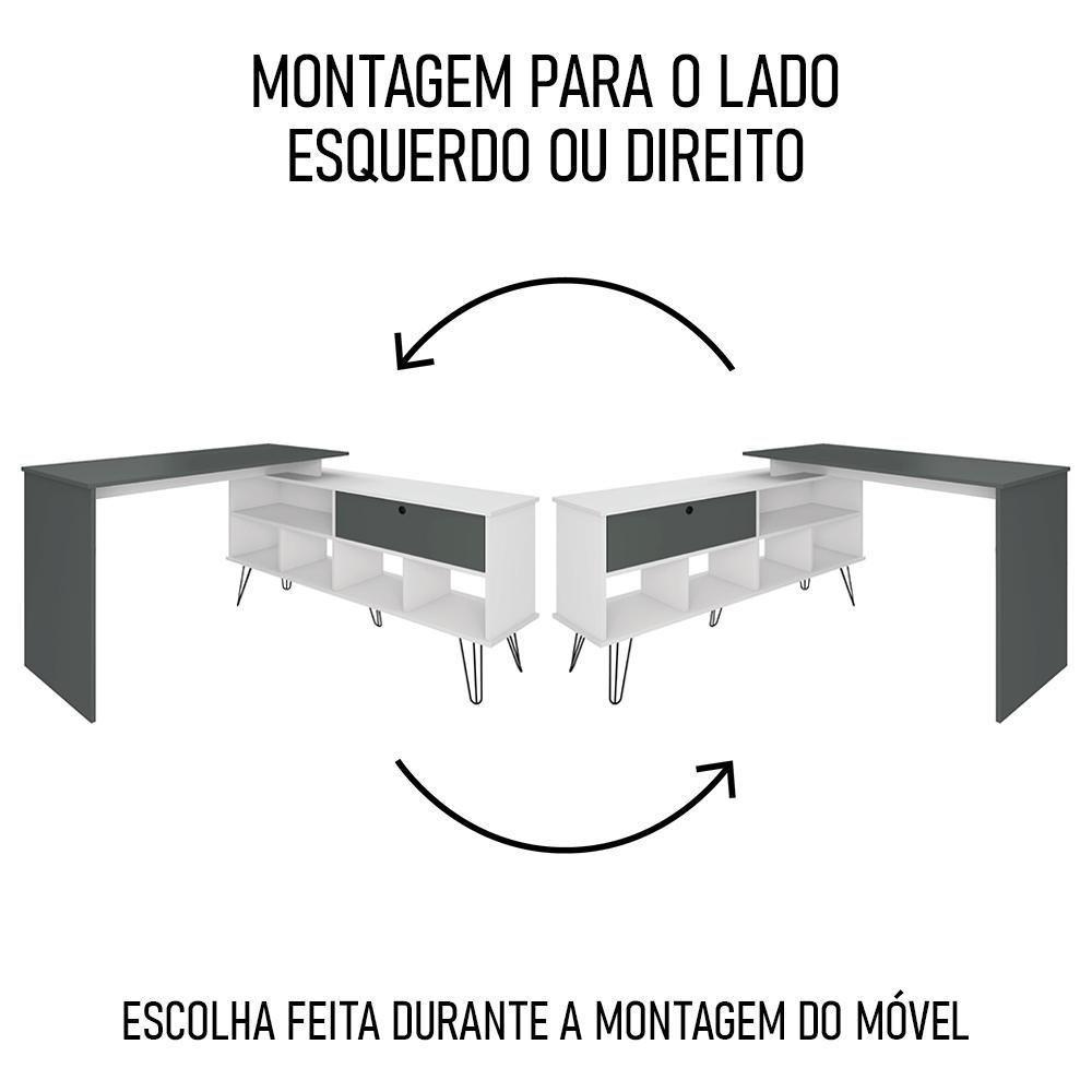 Mesa Escrivaninha Em L Estilo Industrial Dhabi A06 Branco/grafito - Mpozenato - 7