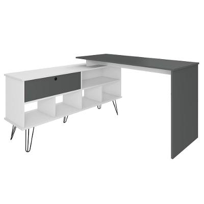 Mesa Escrivaninha em l Dhabi A06 Industrial em MDF 136.5cm Branco Grafito