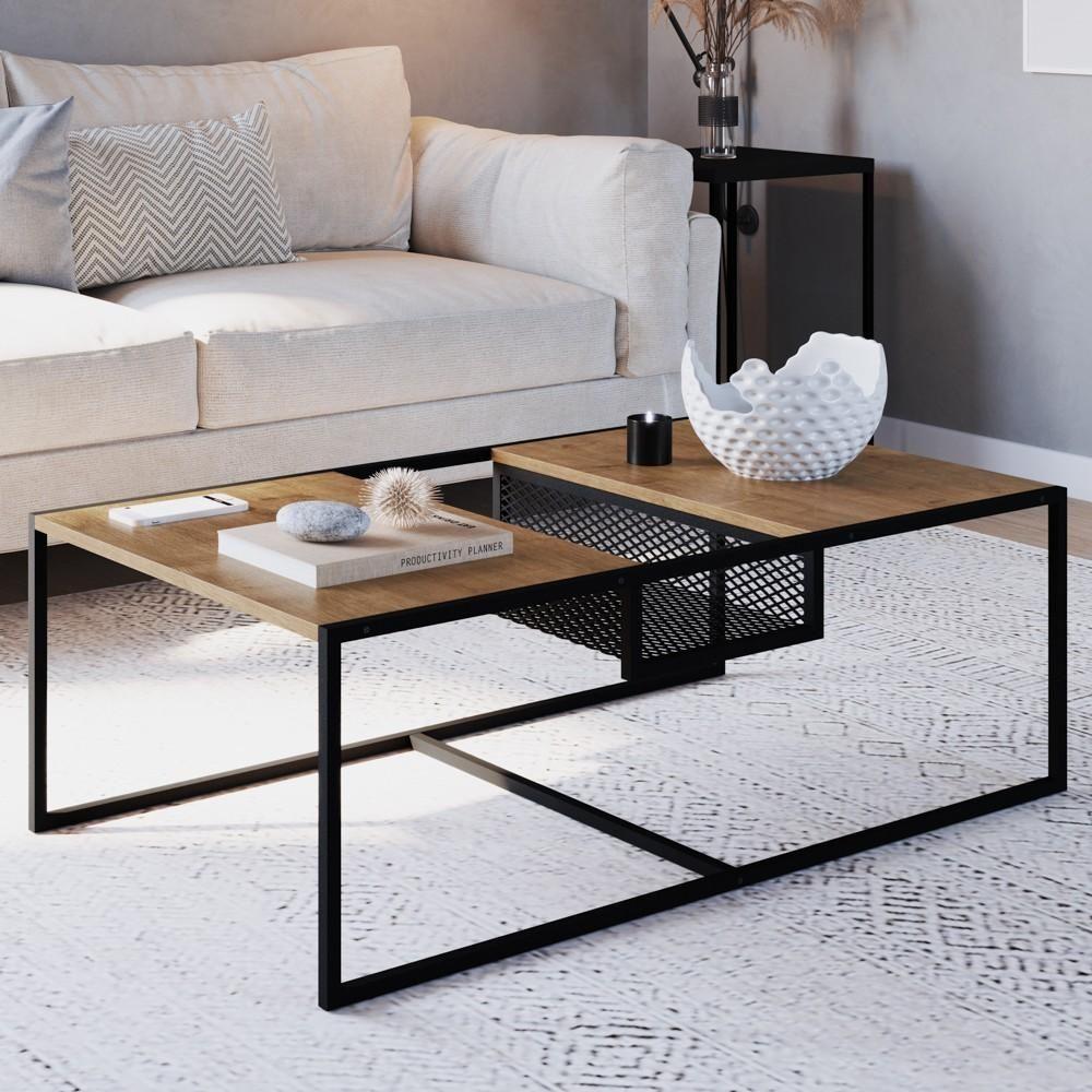 Mesa De Centro Com Nicho Pés Metálicos York Vermont/preto - Artesano - 2