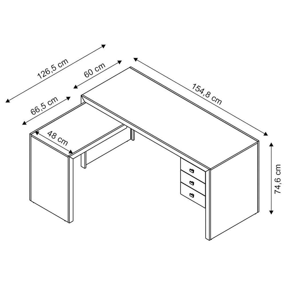 Mesa De Canto Para Escritório 3 Gavetas Me4106 Amêndoa - Tecno Mobili - 6