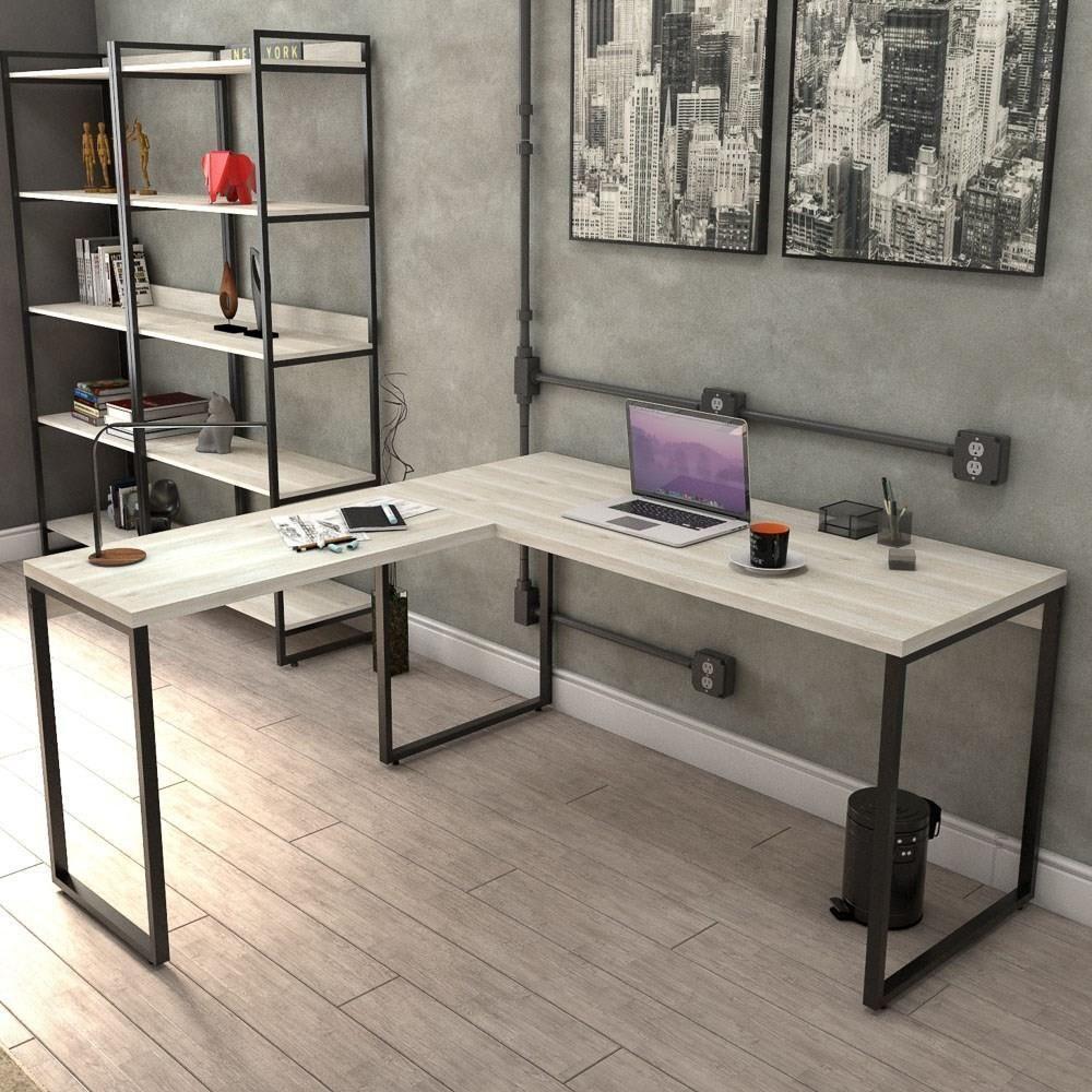 Mesa De Escritório Office Em L 150x150cm Estilo Industrial Prisma C08 Snow - Mpozenato - 2