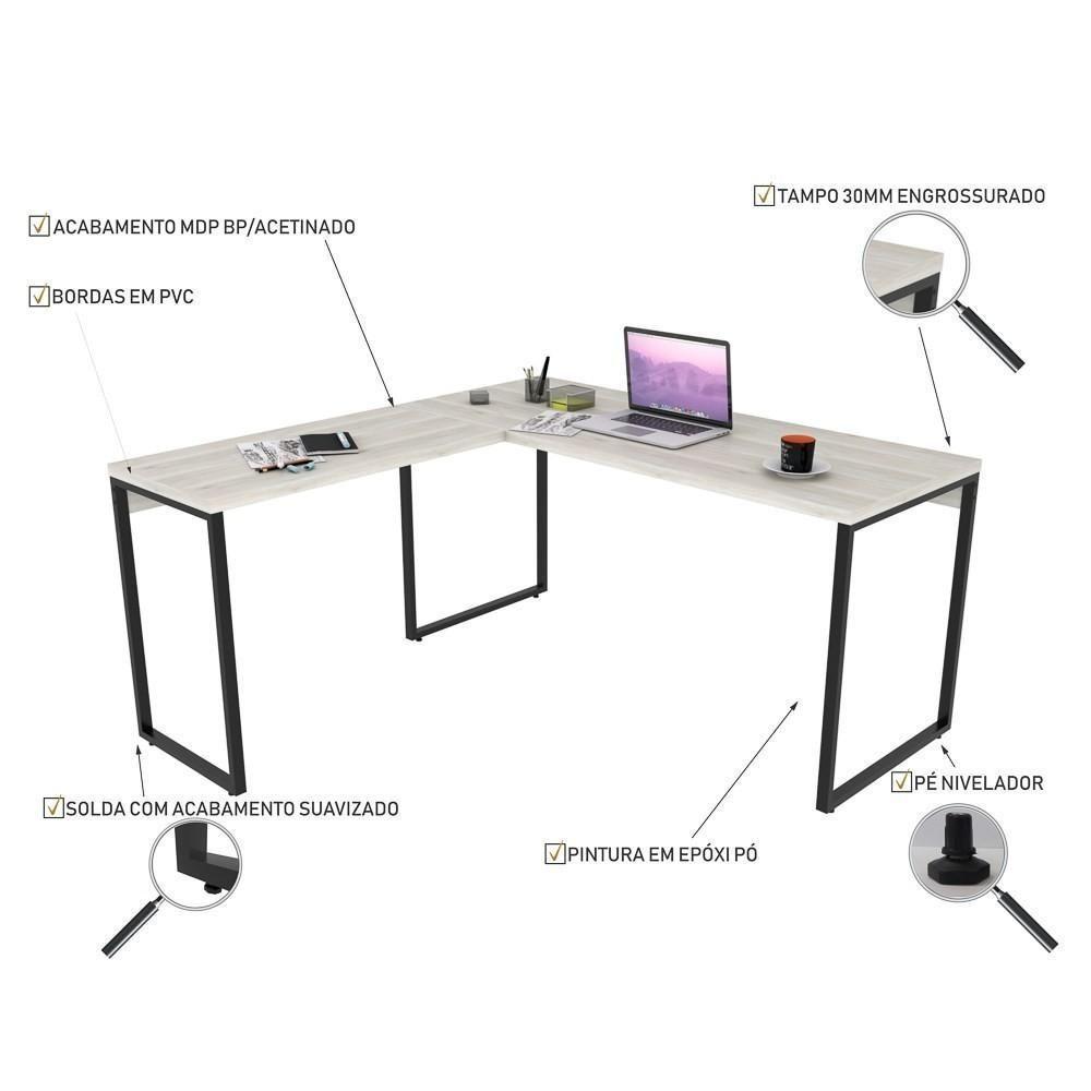 Mesa De Escritório Office Em L 150x150cm Estilo Industrial Prisma C08 Snow - Mpozenato - 3