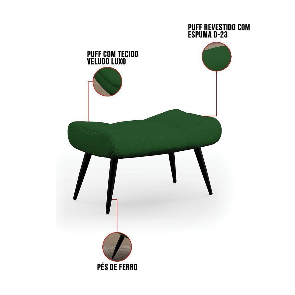 Kit Poltrona E Puff Para Sala De Estar Com Almofada E Pés Palito Lord Veludo Luxo Verde - Ibiza - 8