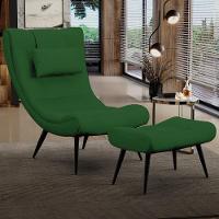 Kit Poltrona E Puff Para Sala De Estar Com Almofada E Pés Palito Lord Veludo Luxo Verde - Ibiza