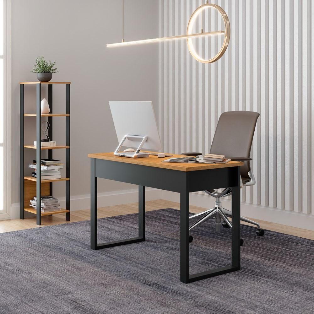 Mesa Escritório Estilo Industrial 1 Gaveta F24 Freijó/preto Fosco - Pradel - 4