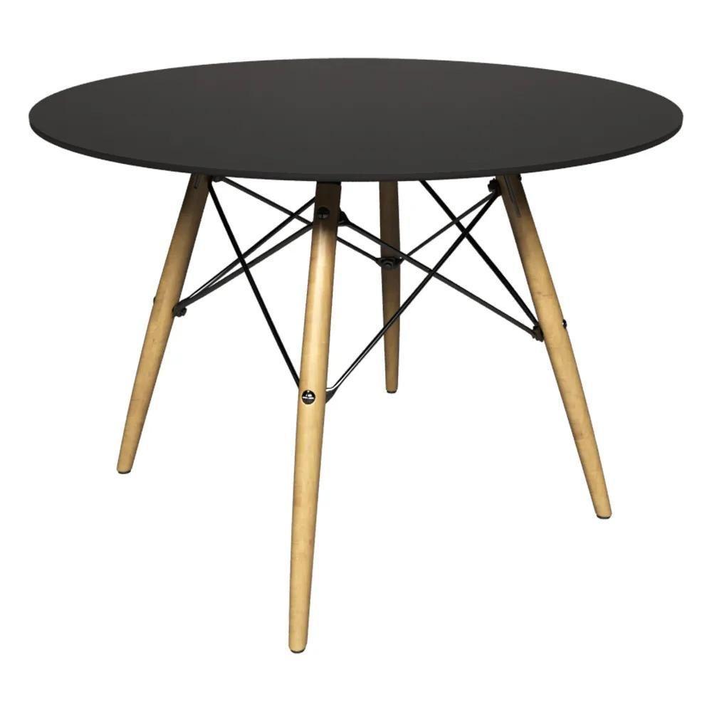 Mesa De Jantar 4 Lugares Redonda 120cm Tampo Mdf Pés Eiffel Paris R02 Preto - Mpozenato - 1