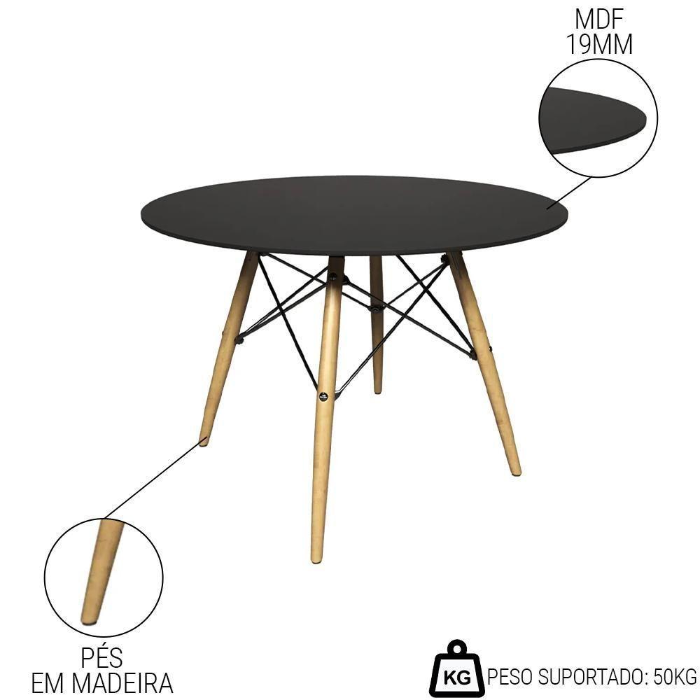 Mesa De Jantar 4 Lugares Redonda 120cm Tampo Mdf Pés Eiffel Paris R02 Preto - Mpozenato - 3