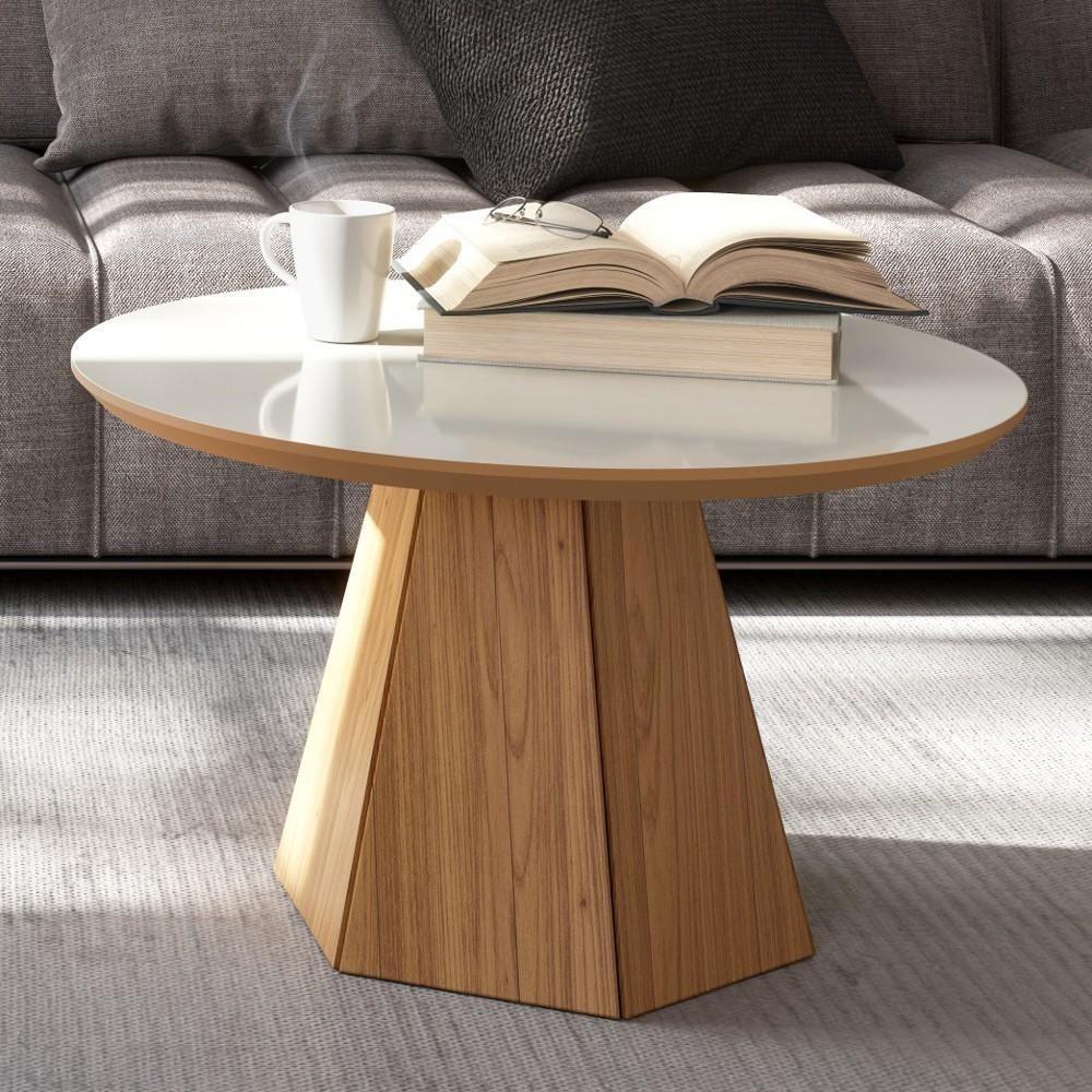 Mesa De Centro Base Hexagonal West D01 Off White/freijó - Mpozenato - 2