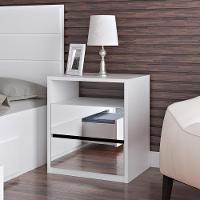 Mesa De Cabeceira Espelhada 2 Gavetas E Nicho Blank F04 Branco - Mpozenato - 2