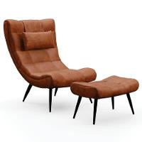 Kit Poltrona E Puff Para Sala De Estar Com Almofada E Pés Palito Lord Sintético Nozes - Ibiza - 1