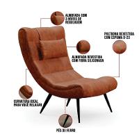 Kit Poltrona E Puff Para Sala De Estar Com Almofada E Pés Palito Lord Sintético Nozes - Ibiza - 3