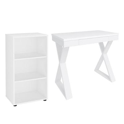Mesa Escrivaninha e Estante Livreiro Retangular Veneti Lean A06 1 Gaveta MDF 90cm Branco