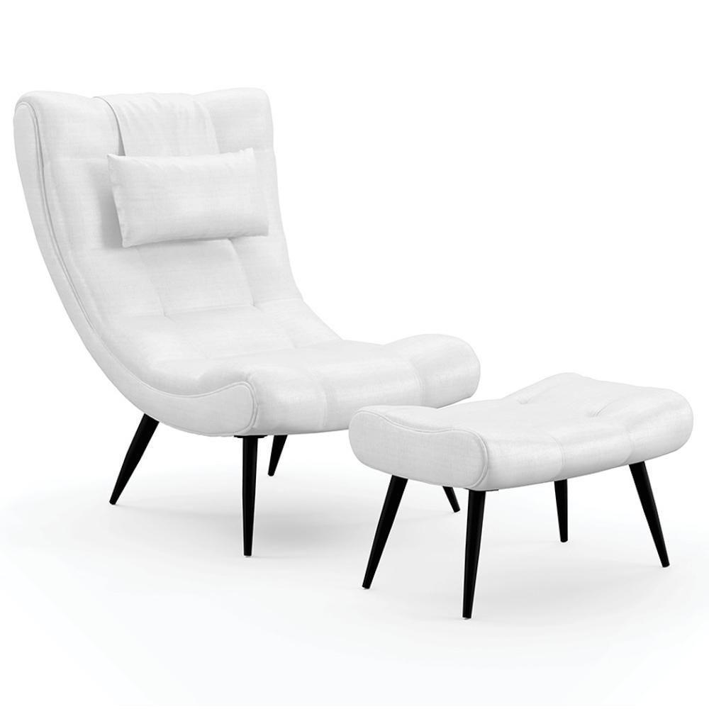 Kit Poltrona E Puff Para Sala De Estar Com Almofada E Pés Palito Lord Facto Dunas Branco - Ibiza - 1