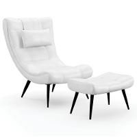 Kit Poltrona E Puff Para Sala De Estar Com Almofada E Pés Palito Lord Facto Dunas Branco - Ibiza - 1