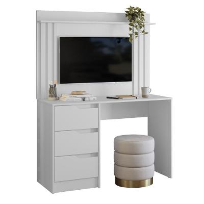 Mesa Escrivaninha Retangular Mesa Painel Tv 40 Pol Doble Moderno 3 Gavetas MDF 120cm Branco