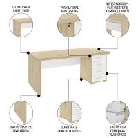 Mesa Para Escritório Com Gavetas Lado Direito Corp A06 Carvalho/branco - Mpozenato - 3