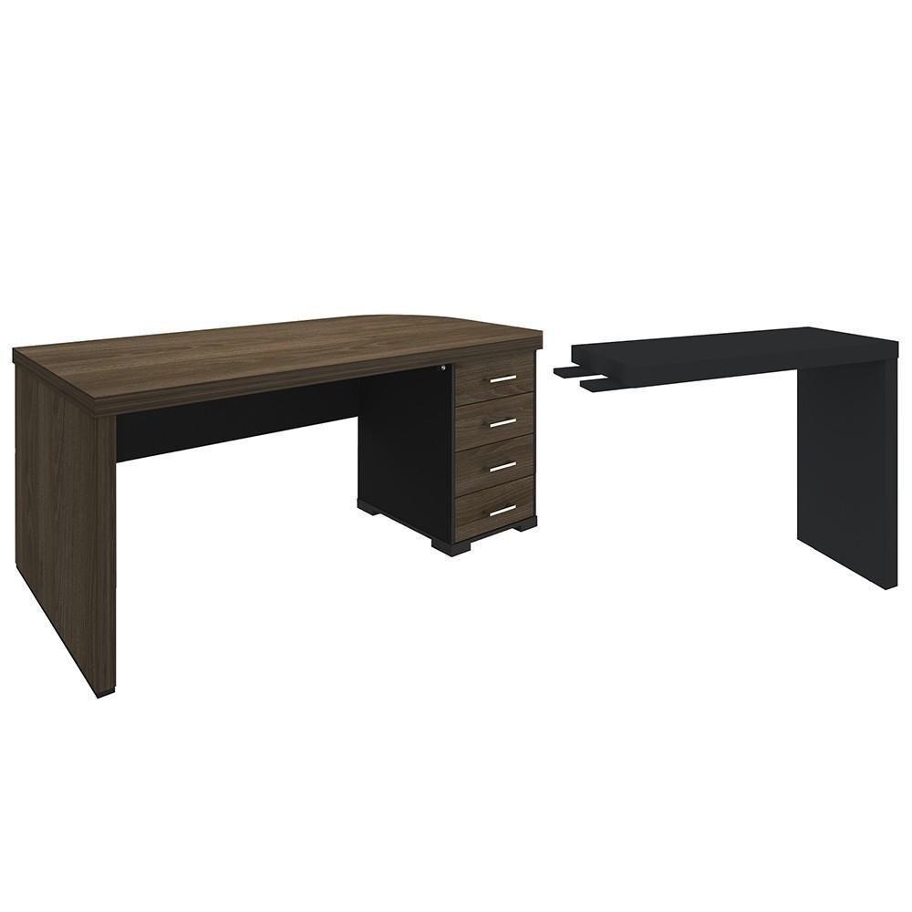 Mesa Para Escritório 4 Gavetas Lado Direito E Mesa Auxiliar Corp A06 Charuto/preto - Mpozenato - 1