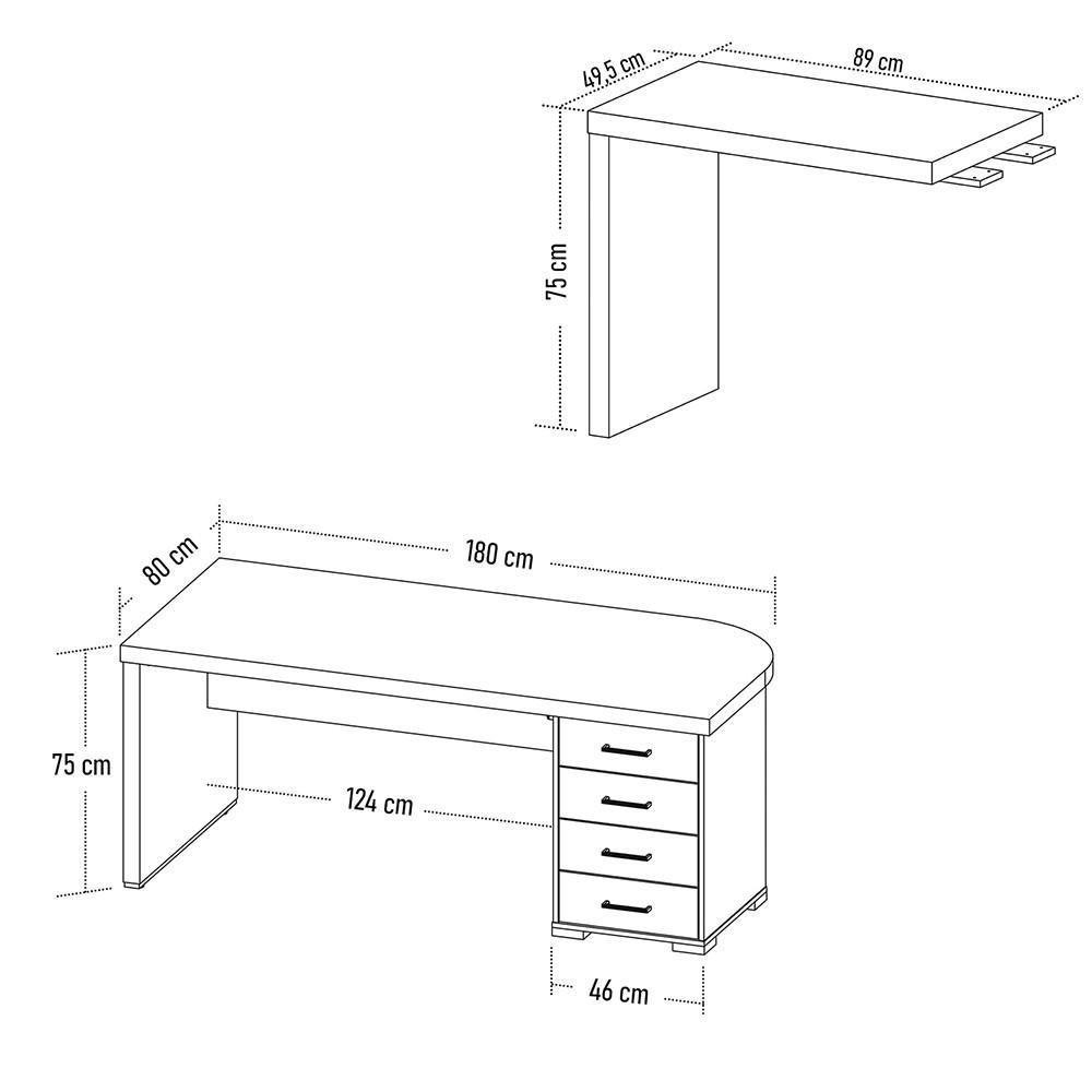 Mesa Para Escritório 4 Gavetas Lado Direito E Mesa Auxiliar Corp A06 Charuto/preto - Mpozenato - 4