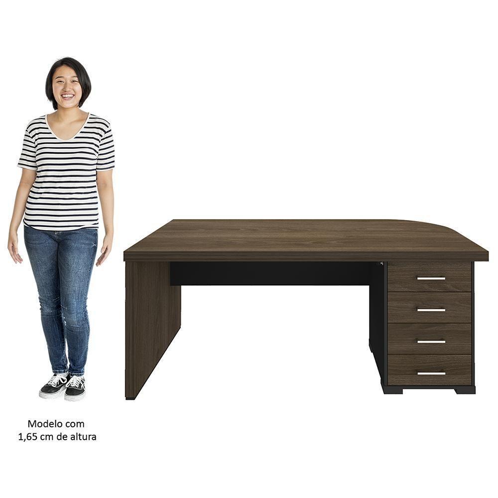 Mesa Para Escritório 4 Gavetas Lado Direito E Mesa Auxiliar Corp A06 Charuto/preto - Mpozenato - 6